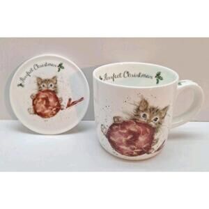 Royal Worcester Wrendale Designs Kitten Mug & Coaster Set "Purrfect Christmas"